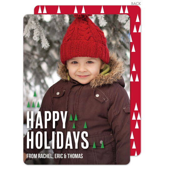 Red Pine Trees Holiday Photo Cards